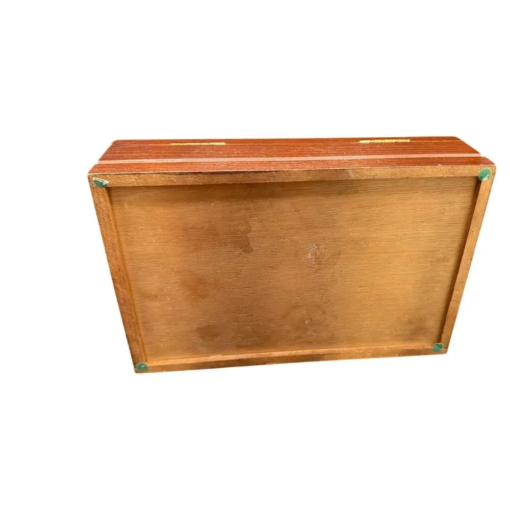 💍 Vintage Wooden Jewelry Box Tan Velvet Lined Necklace Ring Storage Organizer